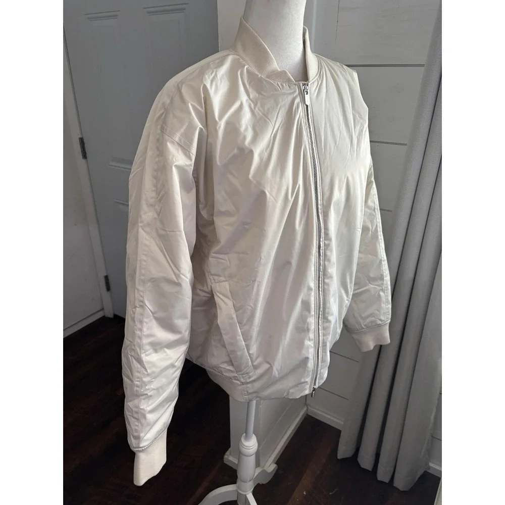 Athleta Bomber Jacket Women Large Tall White Full Zip Windbreaker Lined Athletic